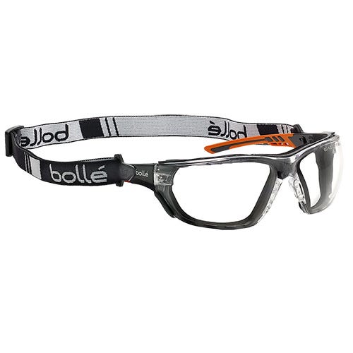 Bolle Safety NESS+ SEAL Orange / Black Temples Platinum AS/AF Clear Lens - Assembled With Gakset / Foam + Strap (PSSNESF028) - Image 2