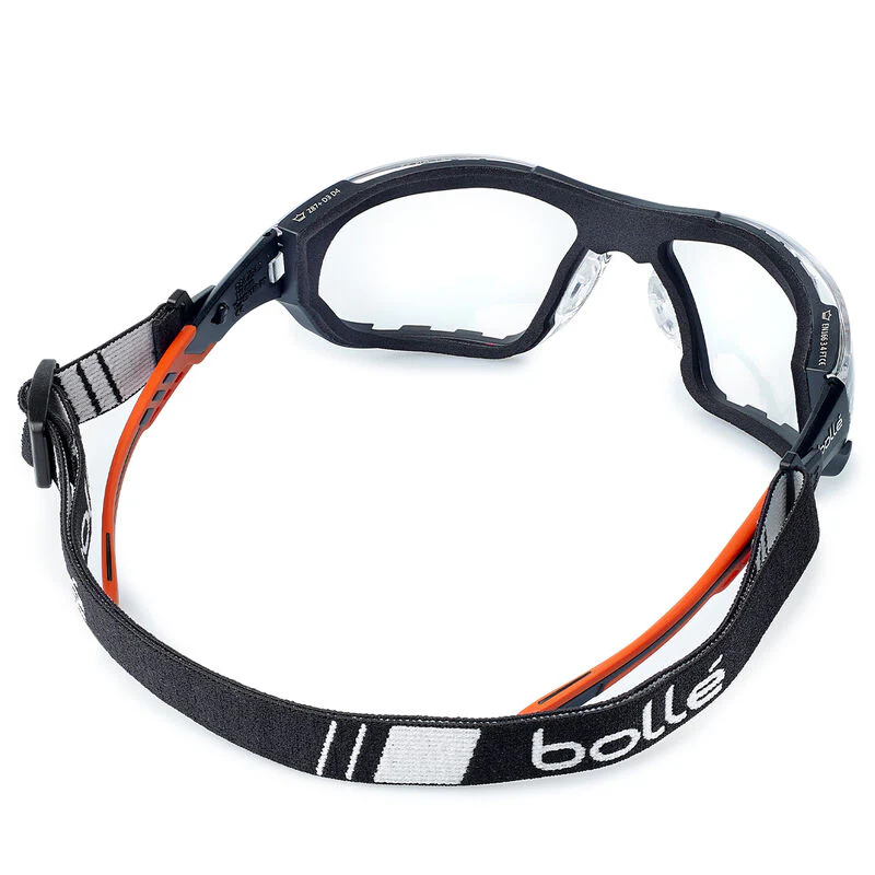Bolle Safety NESS+ SEAL Orange / Black Temples Platinum AS/AF Clear Lens - Assembled With Gakset / Foam + Strap (PSSNESF028) - Image 3