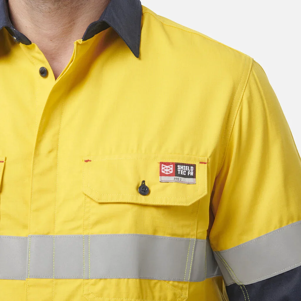 King Gee ShieldTec Fr Hi Vis 2 Tone Open Front Taped Shirt PPE2 (Y04350) - Image 9