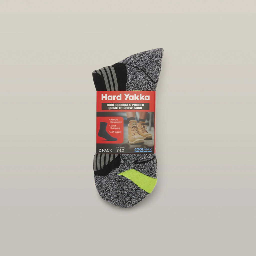 Hard Yakka Core Coolmax Padded Quarter Crew Sock - 2 Pack (Y20017) - Image 6