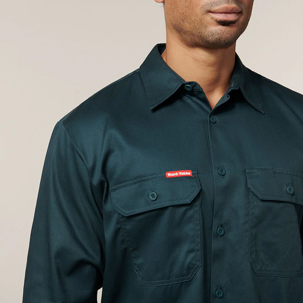 Hard Yakka Long Sleeve Open Front Cotton Drill Work Shirt (Y07500) - Image 5