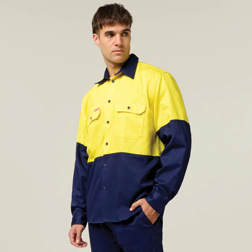 Hard Yakka Core Hi-Vis Long Sleeve Heavyweight Cotton Drill Shirt (Y04605) - Image 7