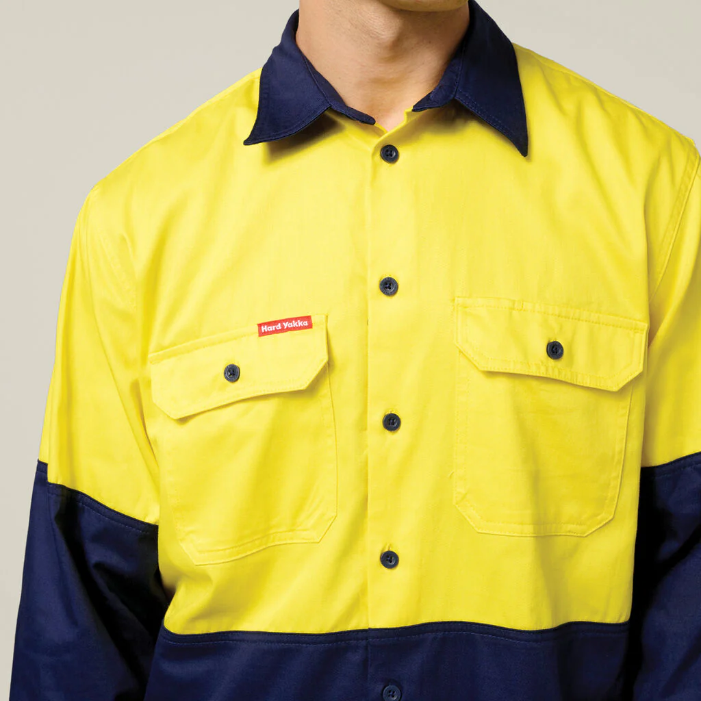 Hard Yakka Core Hi-Vis Long Sleeve Heavyweight Cotton Drill Shirt (Y04605) - Image 9