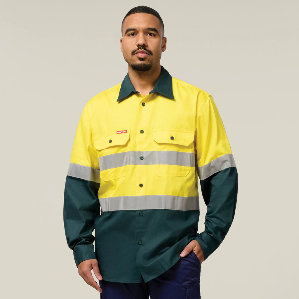 Hard Yakka Core Hi-Vis 2 Tone Taped Cotton Drill Shirt (Y04610) - Image 7