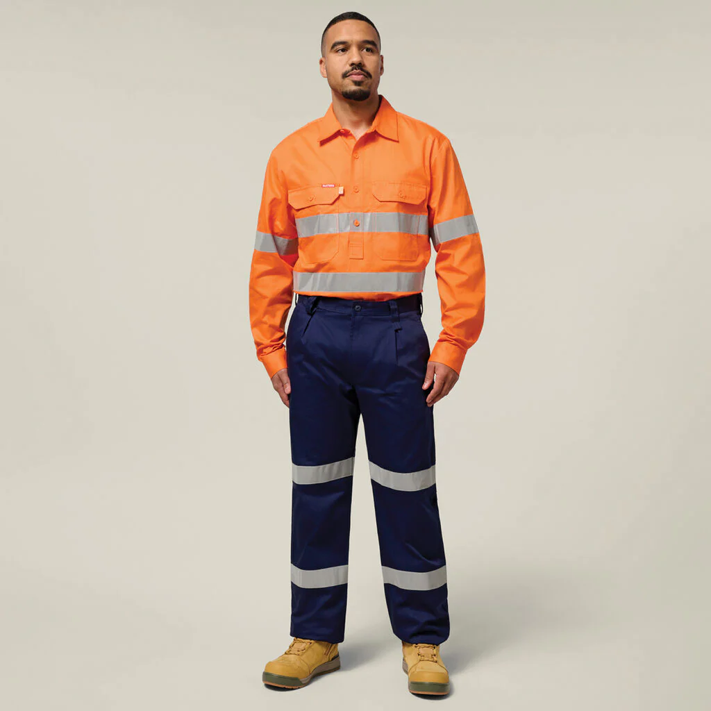 Hard Yakka Hi-Vis Closed Front Taped Long Sleeve Cotton Drill Shirt (Y07899) - Image 6