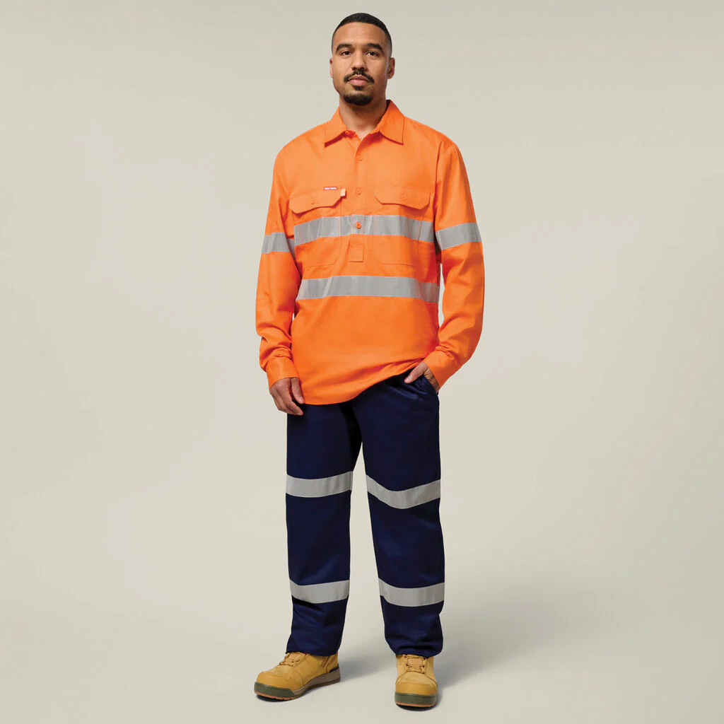 Hard Yakka Hi-Vis Closed Front Taped Long Sleeve Cotton Drill Shirt (Y07899) - Image 8