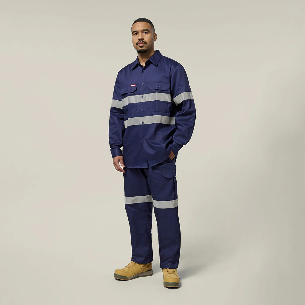 Hard Yakka Hi-Vis Cotton Drill Long Sleeve Taped Shirt (Y07227) - Image 4