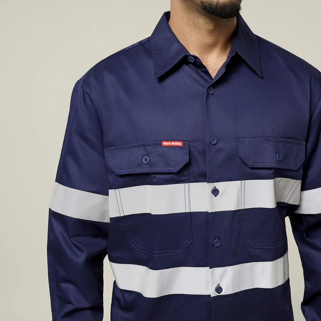 Hard Yakka Hi-Vis Cotton Drill Long Sleeve Taped Shirt (Y07227) - Image 5