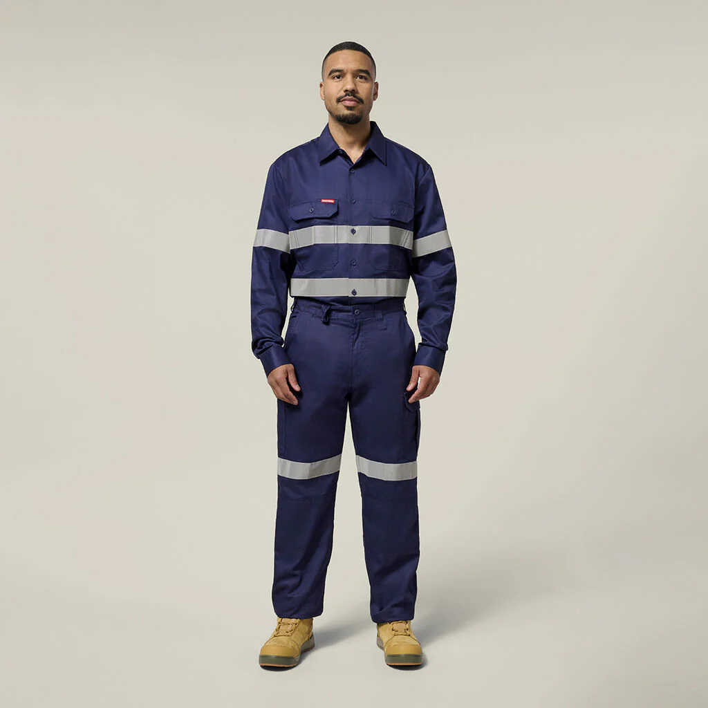 Hard Yakka Hi-Vis Cotton Drill Long Sleeve Taped Shirt (Y07227) - Image 6