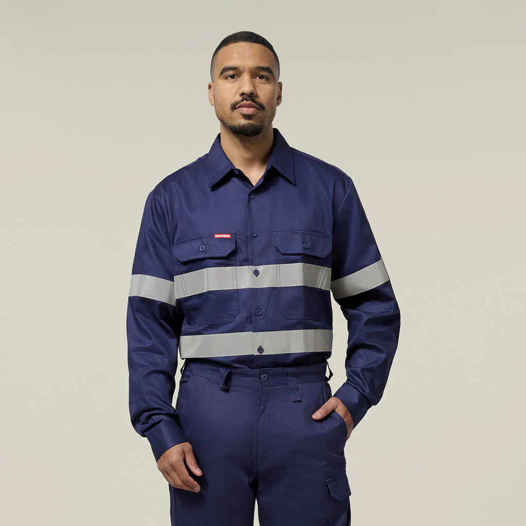 Hard Yakka Hi-Vis Cotton Drill Long Sleeve Taped Shirt (Y07227) - Image 7