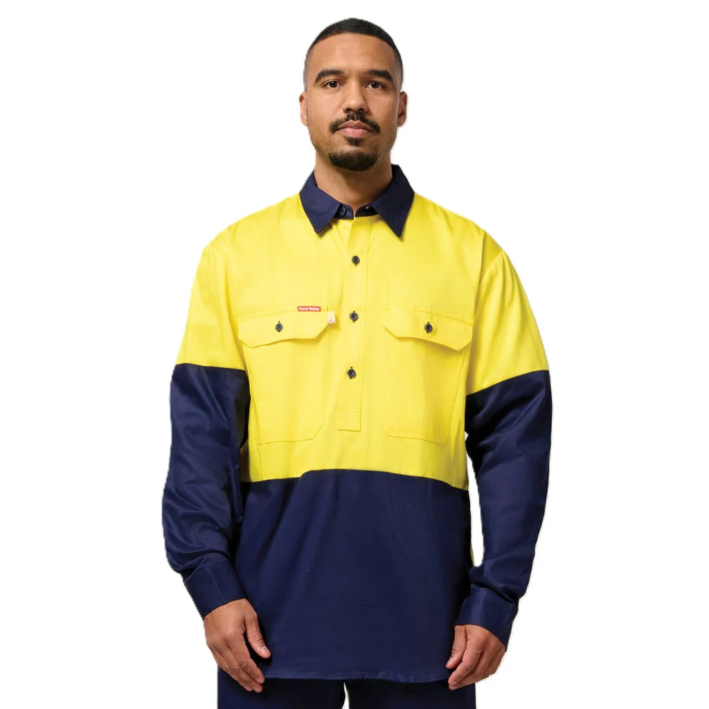 Hard Yakka Hi-vis 2 Tone Closed Front Long Sleeve Shirt With Gusset (Y07984) - Image 3