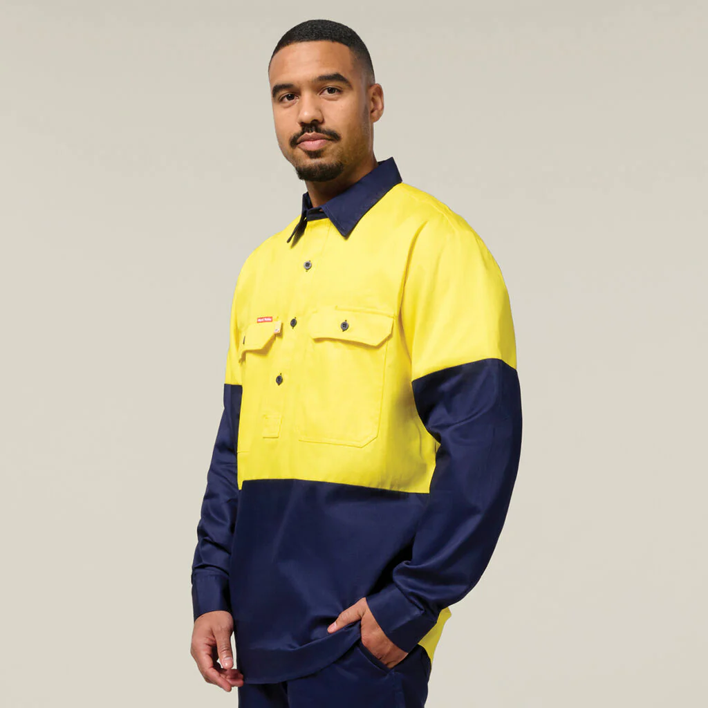 Hard Yakka Hi-vis 2 Tone Closed Front Long Sleeve Shirt With Gusset (Y07984) - Image 4