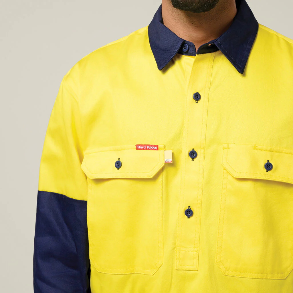Hard Yakka Hi-vis 2 Tone Closed Front Long Sleeve Shirt With Gusset (Y07984) - Image 6