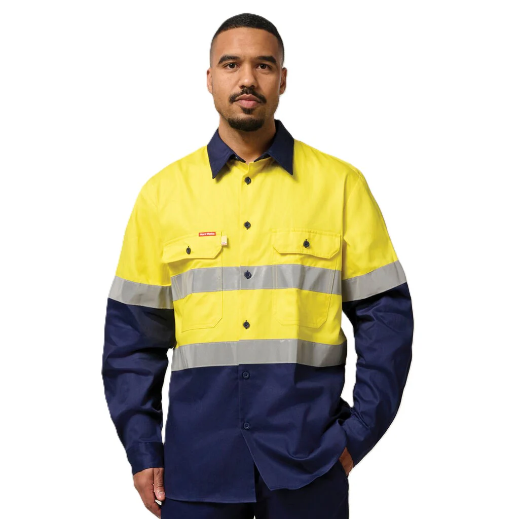 Hard Yakka Hi-Vis 2 Tone Long Sleeve Taped Cotton Drill Shirt (Y07990) - Image 3