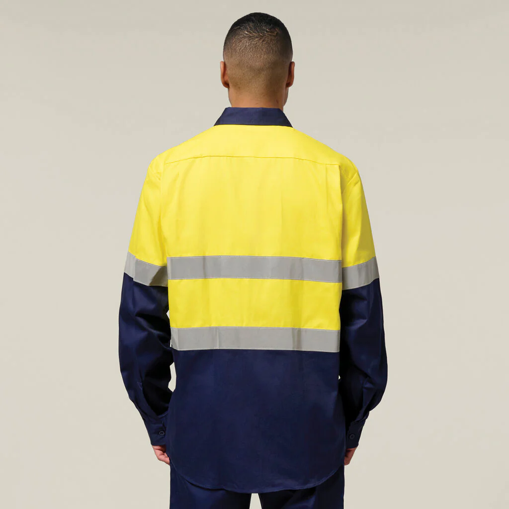 Hard Yakka Hi-Vis 2 Tone Long Sleeve Taped Cotton Drill Shirt (Y07990) - Image 5