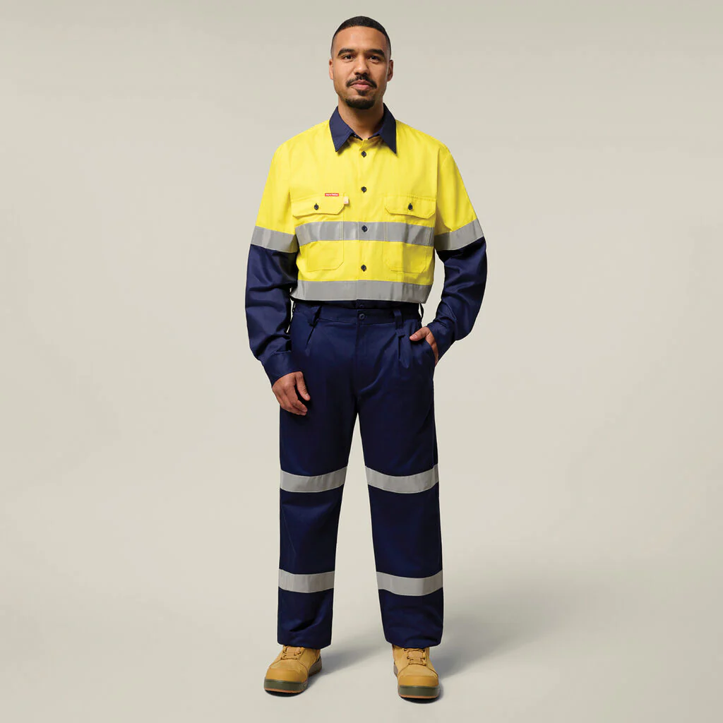 Hard Yakka Hi-Vis 2 Tone Long Sleeve Taped Cotton Drill Shirt (Y07990) - Image 7