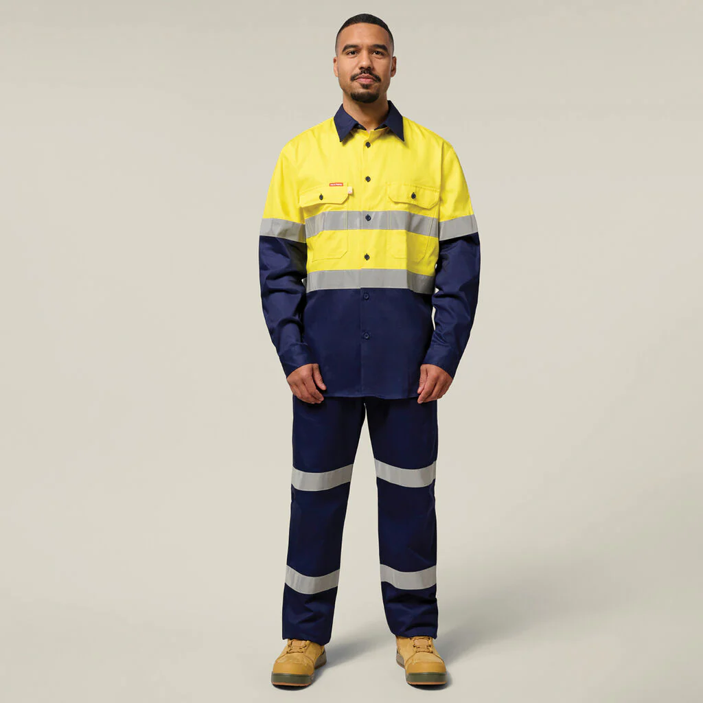 Hard Yakka Hi-Vis 2 Tone Long Sleeve Taped Cotton Drill Shirt (Y07990) - Image 8