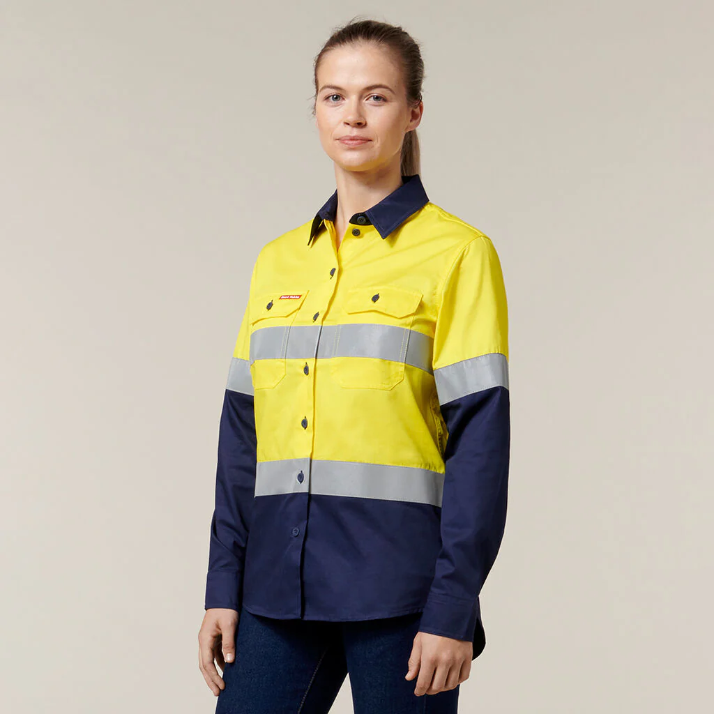 Hard Yakka Women's Hi-Vis Lightweight 2 Tone Taped Long Sleeve Shirt (Y08805) - Image 11