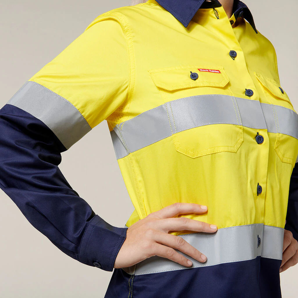 Hard Yakka Women's Hi-Vis Lightweight 2 Tone Taped Long Sleeve Shirt (Y08805) - Image 12