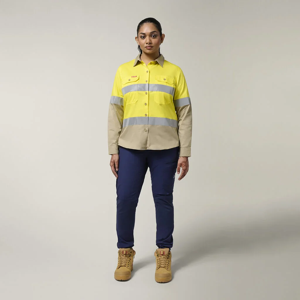 Hard Yakka Women's Hi-Vis Lightweight 2 Tone Taped Long Sleeve Shirt (Y08805) - Image 21