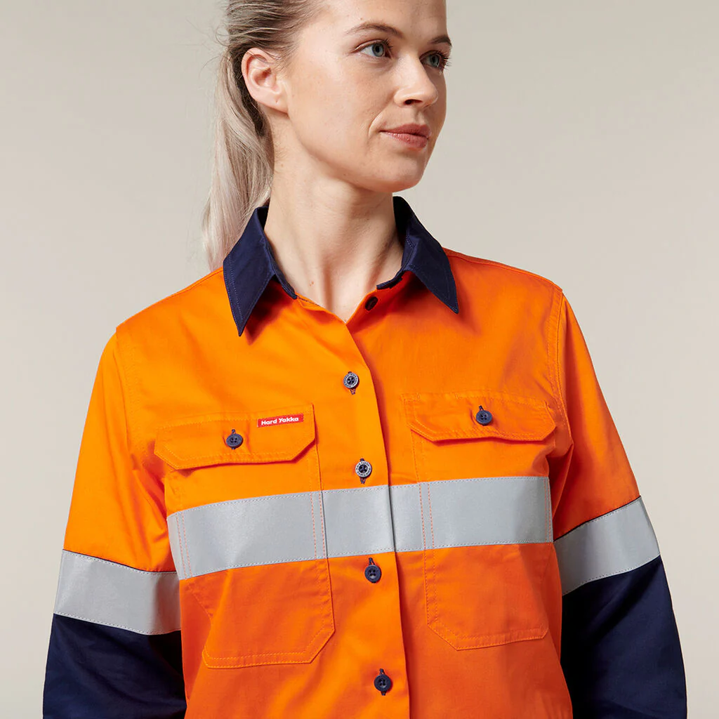 Hard Yakka Women's Hi-Vis Lightweight 2 Tone Taped Long Sleeve Shirt (Y08805) - Image 5