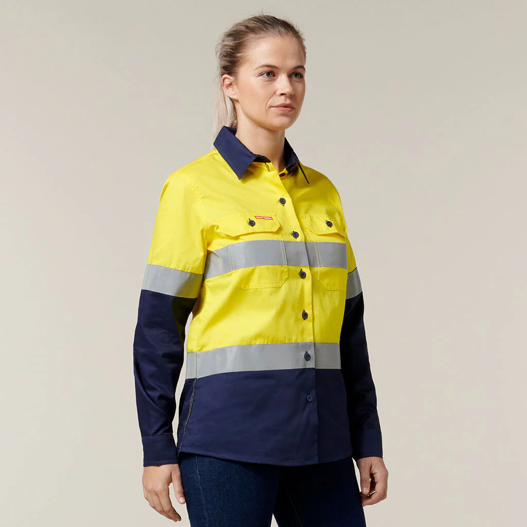 Hard Yakka Women's Hi-Vis Lightweight 2 Tone Taped Long Sleeve Shirt (Y08805) - Image 8