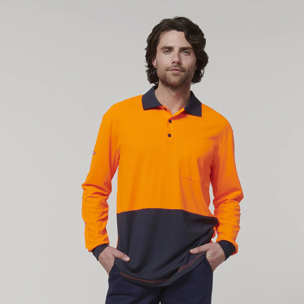 Hard Yakka Men's Long Sleeve Hi Vis Polo (Y19617) - Image 3