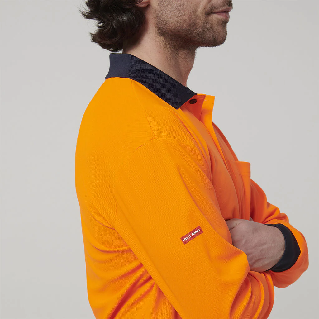 Hard Yakka Men's Long Sleeve Hi Vis Polo (Y19617) - Image 7