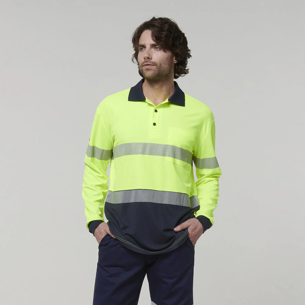 Hard Yakka Men's Long Sleeve Hi Vis Taped Polo (Y19619) - Image 11