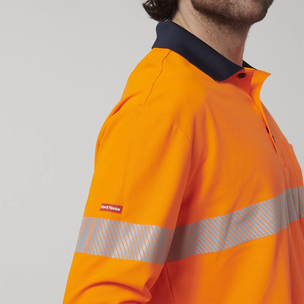 Hard Yakka Men's Long Sleeve Hi Vis Taped Polo (Y19619) - Image 7