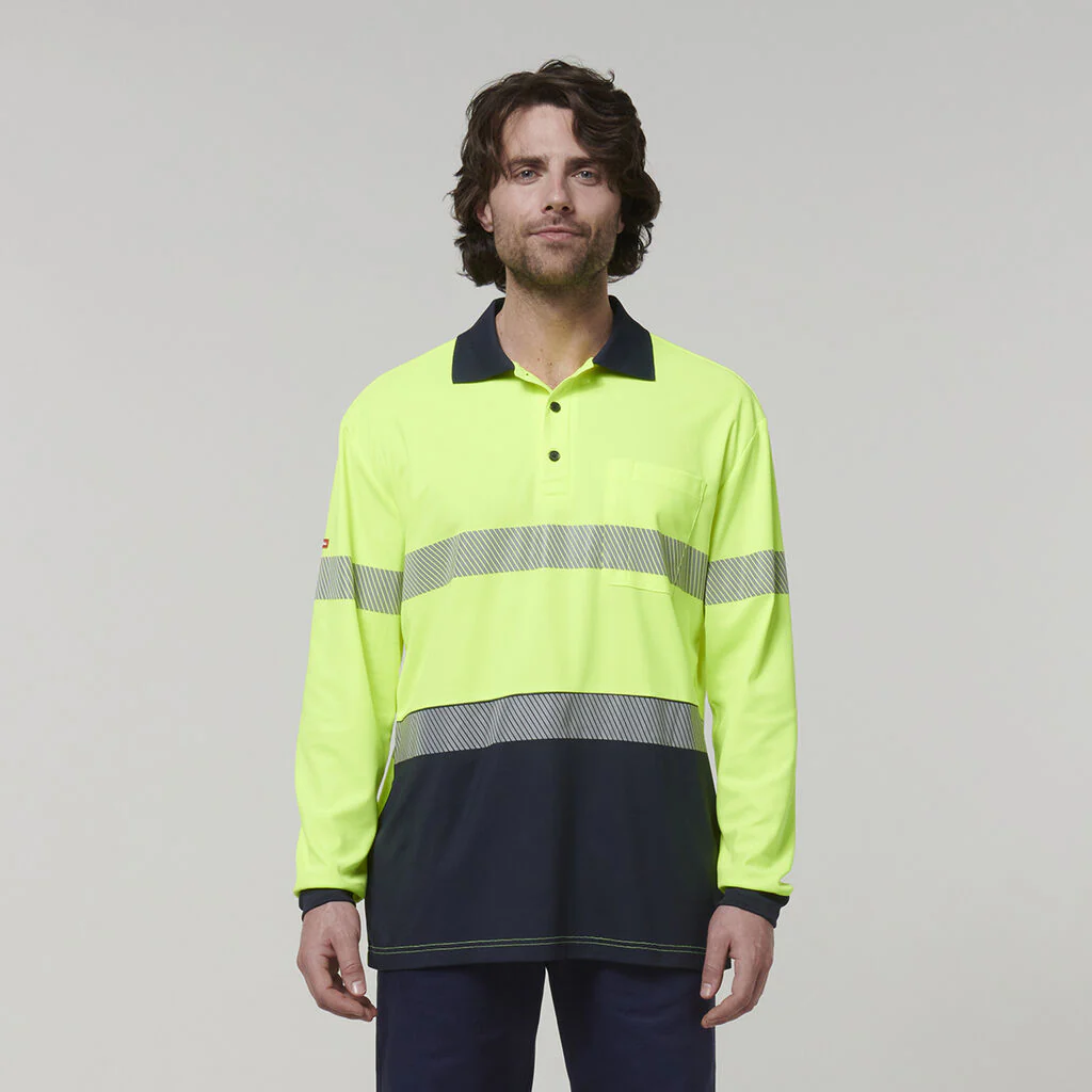 Hard Yakka Men's Long Sleeve Hi Vis Taped Polo (Y19619) - Image 9