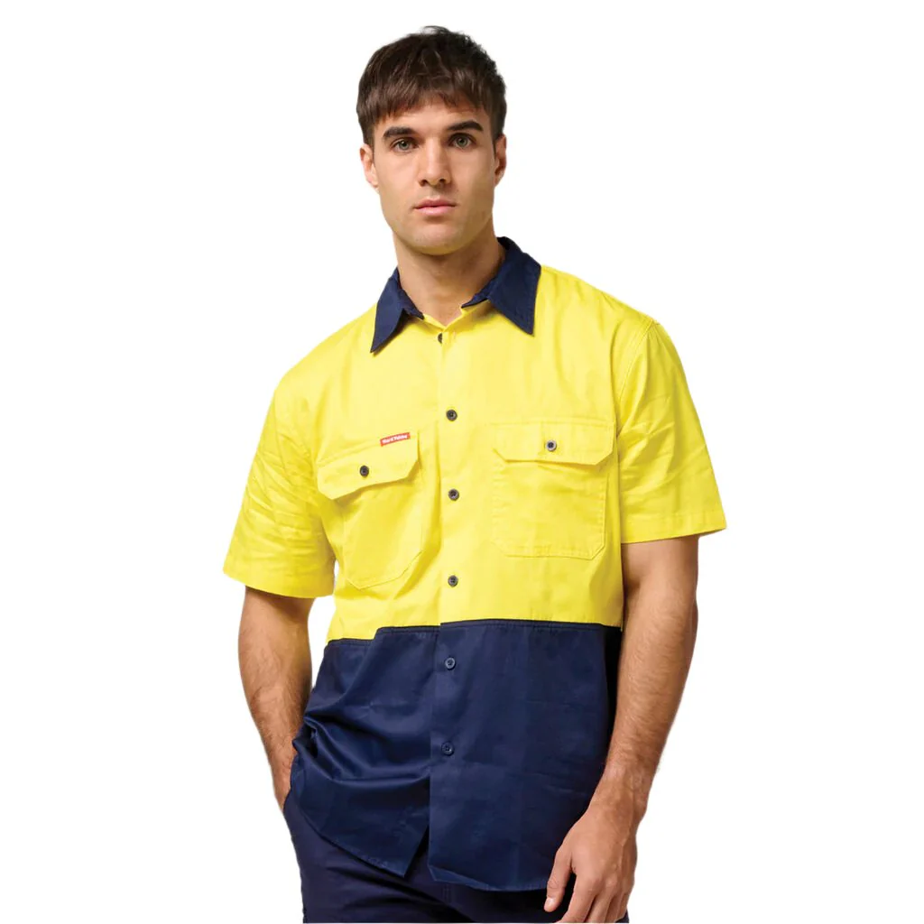 Hard Yakka Core Hi-Vis Light Weight Vented Short Sleeve Cotton Shirt (Y04620) - Image 3