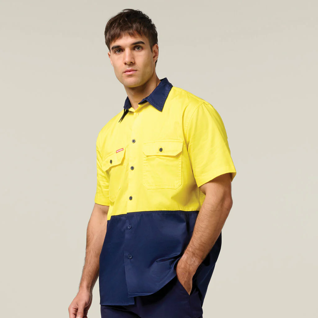 Hard Yakka Core Hi-Vis Light Weight Vented Short Sleeve Cotton Shirt (Y04620) - Image 4