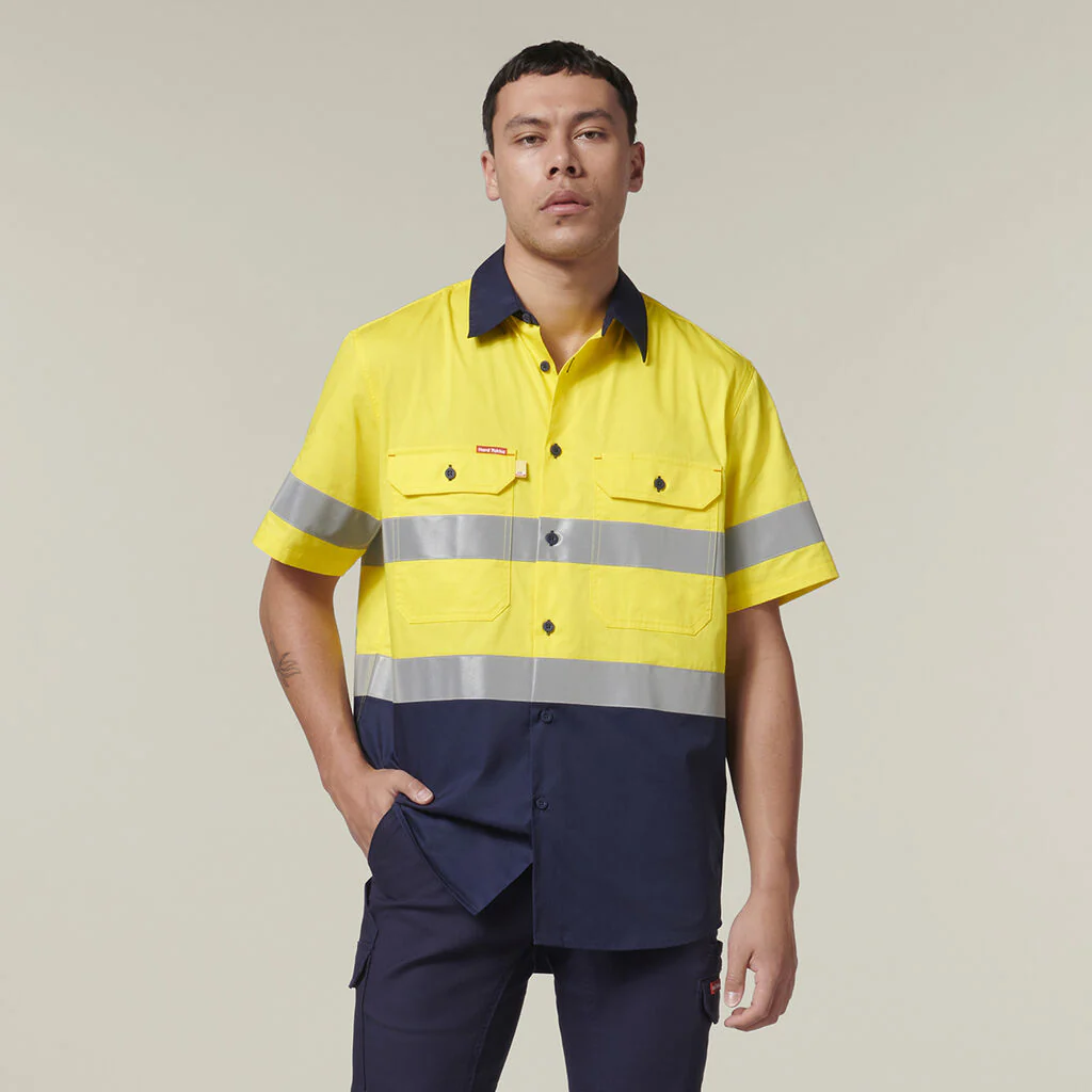 Hard Yakka Short Sleeve Hi Vis 2 Tone Taped Vented Shirt (Y07754) - Image 11