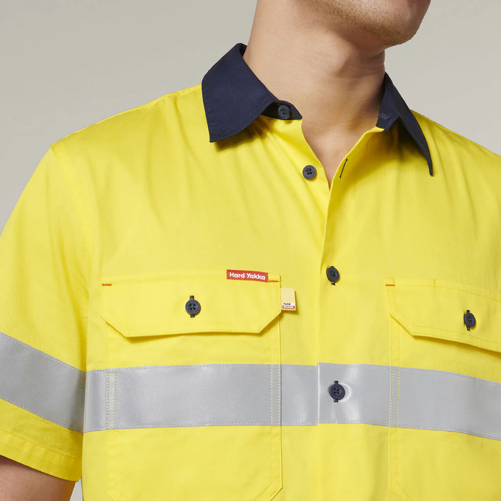 Hard Yakka Short Sleeve Hi Vis 2 Tone Taped Vented Shirt (Y07754) - Image 17