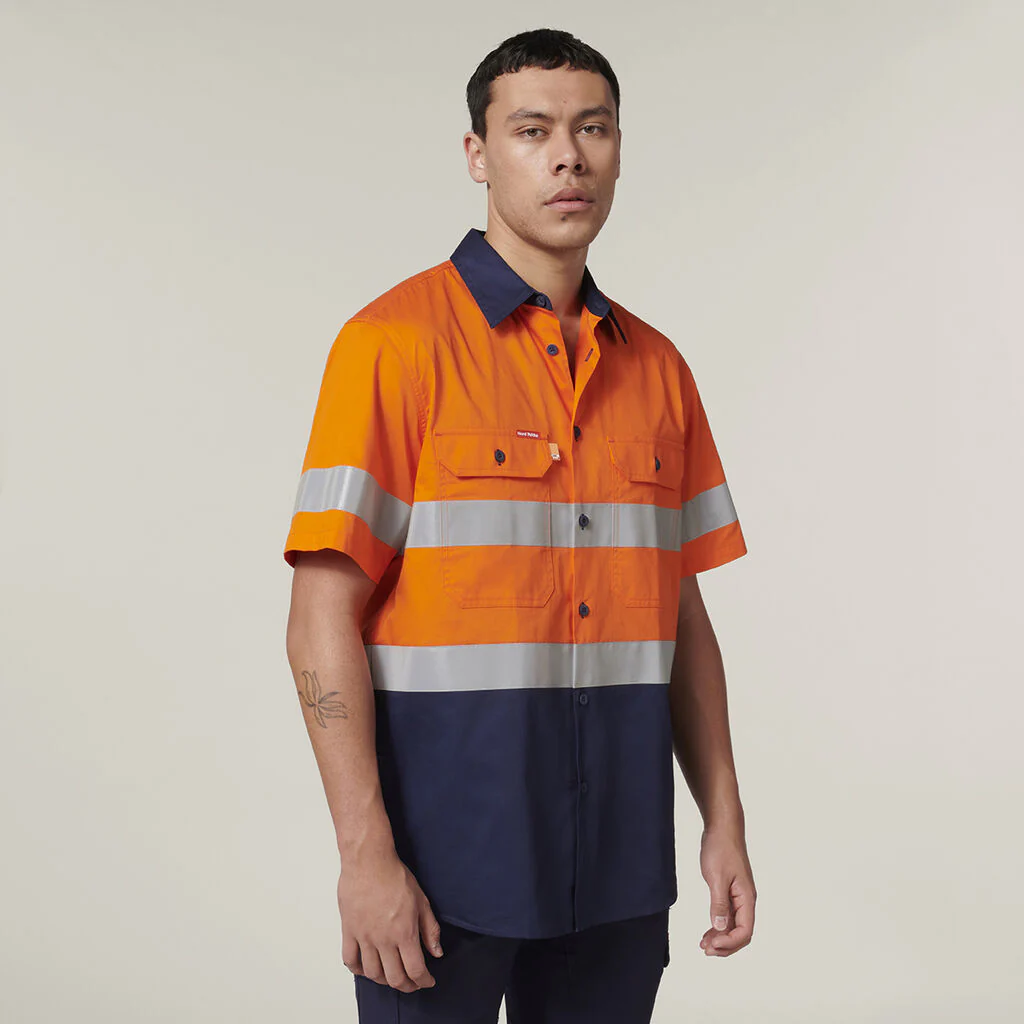 Hard Yakka Short Sleeve Hi Vis 2 Tone Taped Vented Shirt (Y07754) - Image 4