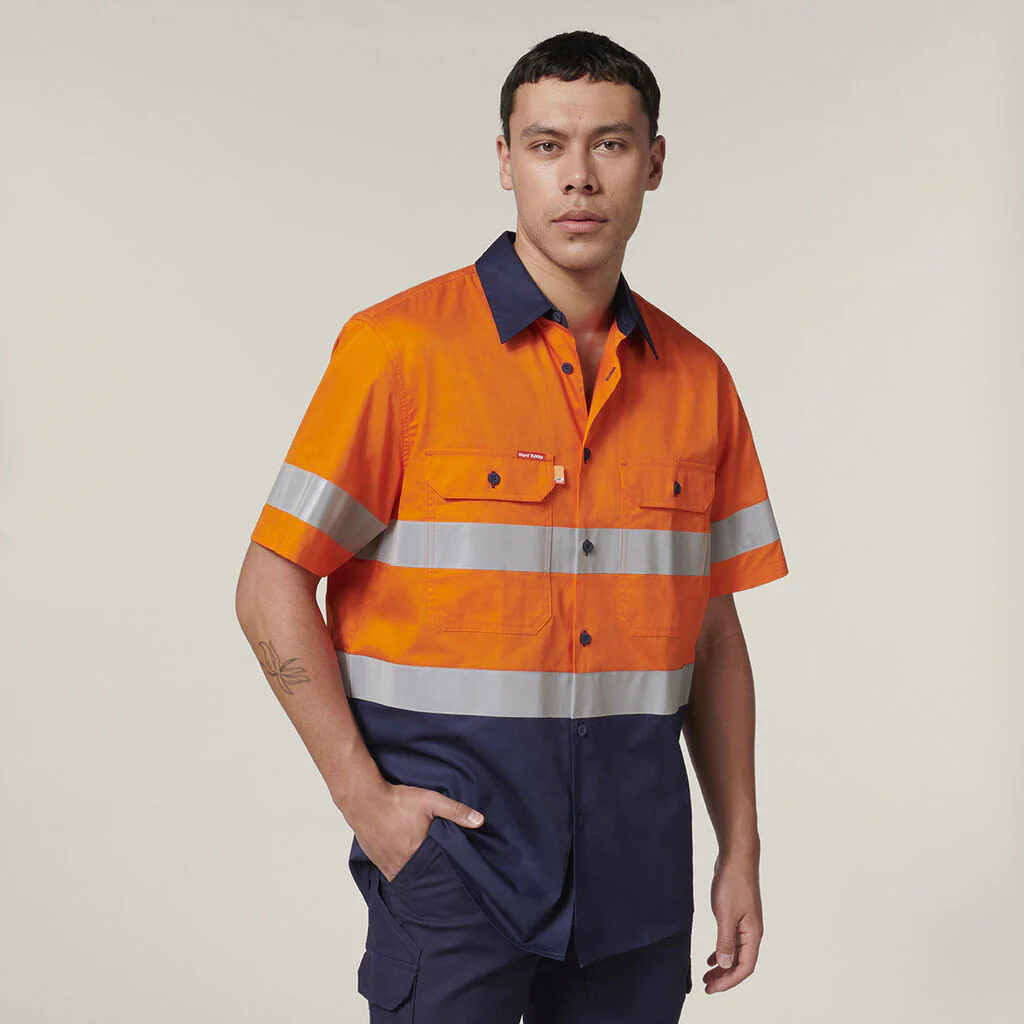 Hard Yakka Short Sleeve Hi Vis 2 Tone Taped Vented Shirt (Y07754) - Image 5