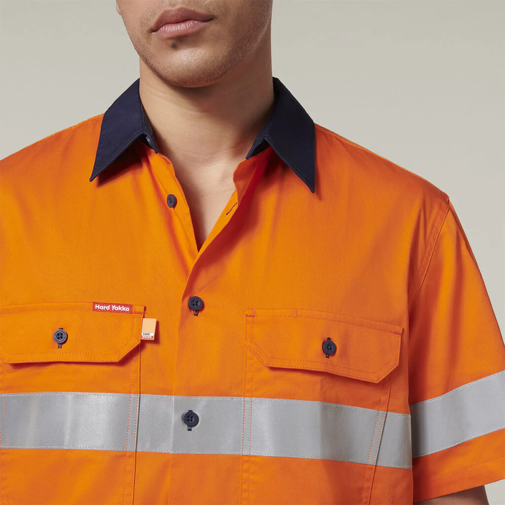 Hard Yakka Short Sleeve Hi Vis 2 Tone Taped Vented Shirt (Y07754) - Image 9