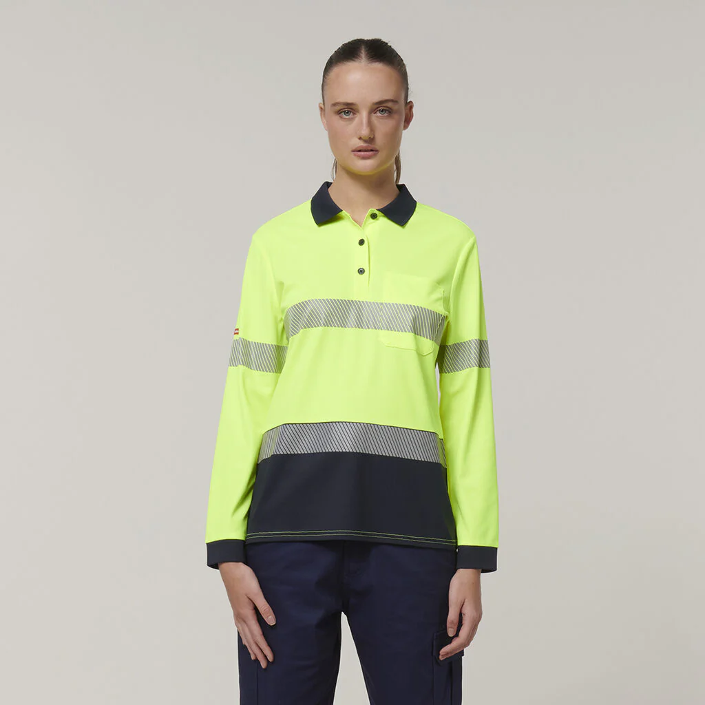 Hard Yakka Women's Long Sleeve Hi Vis Taped Polo (Y08604) - Image 9