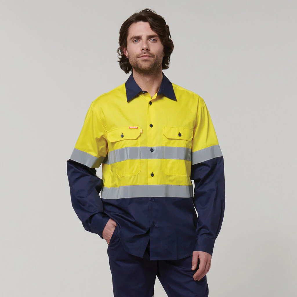 Hard Yakka Core Hi-Vis Long Sleeve 2 Tone Taped Vented Cotton Shirt (Y07940) - Image 21