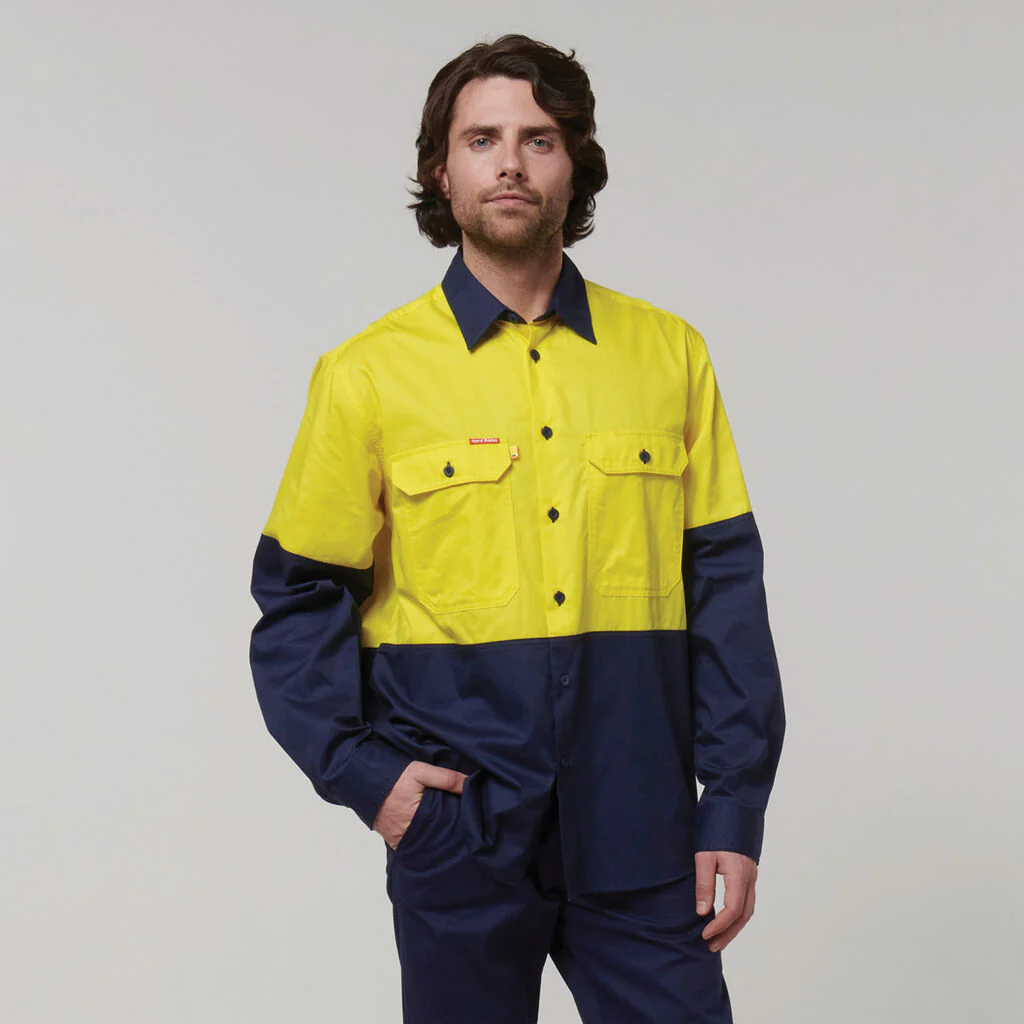 Hard Yakka Core Hi-Vis Long Sleeve 2 Tone Vented Cotton Shirt (Y07950) - Image 12