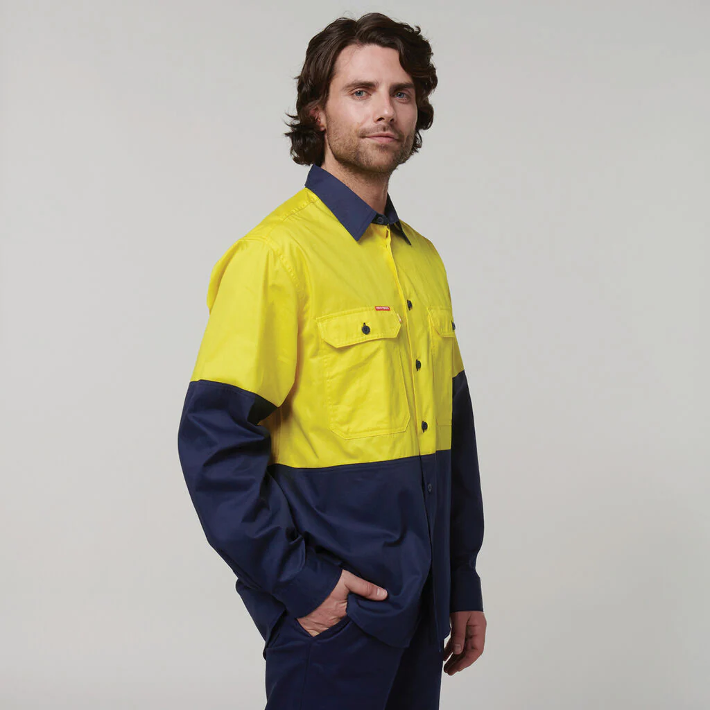 Hard Yakka Core Hi-Vis Long Sleeve 2 Tone Vented Cotton Shirt (Y07950) - Image 14