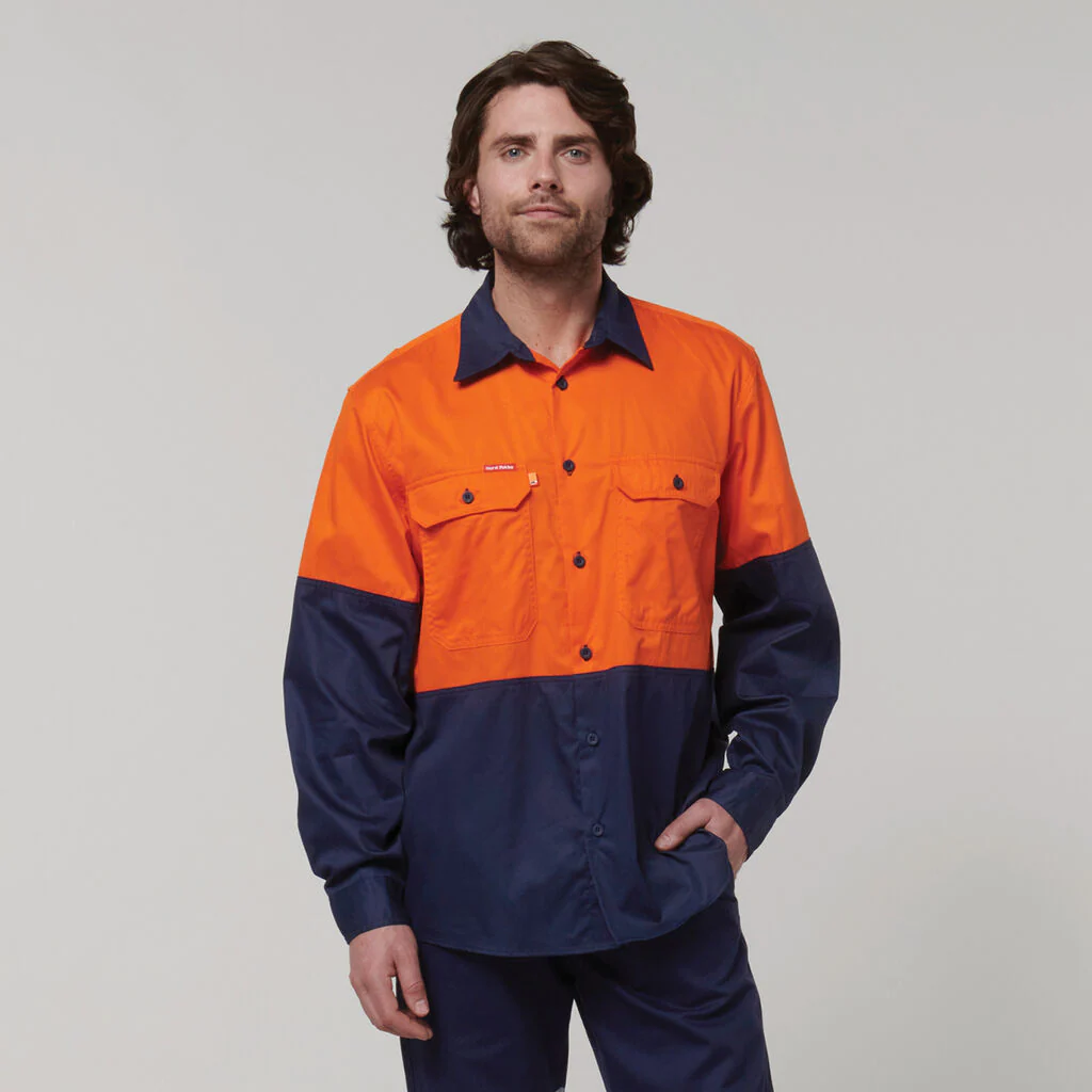 Hard Yakka Core Hi-Vis Long Sleeve 2 Tone Vented Cotton Shirt (Y07950) - Image 3