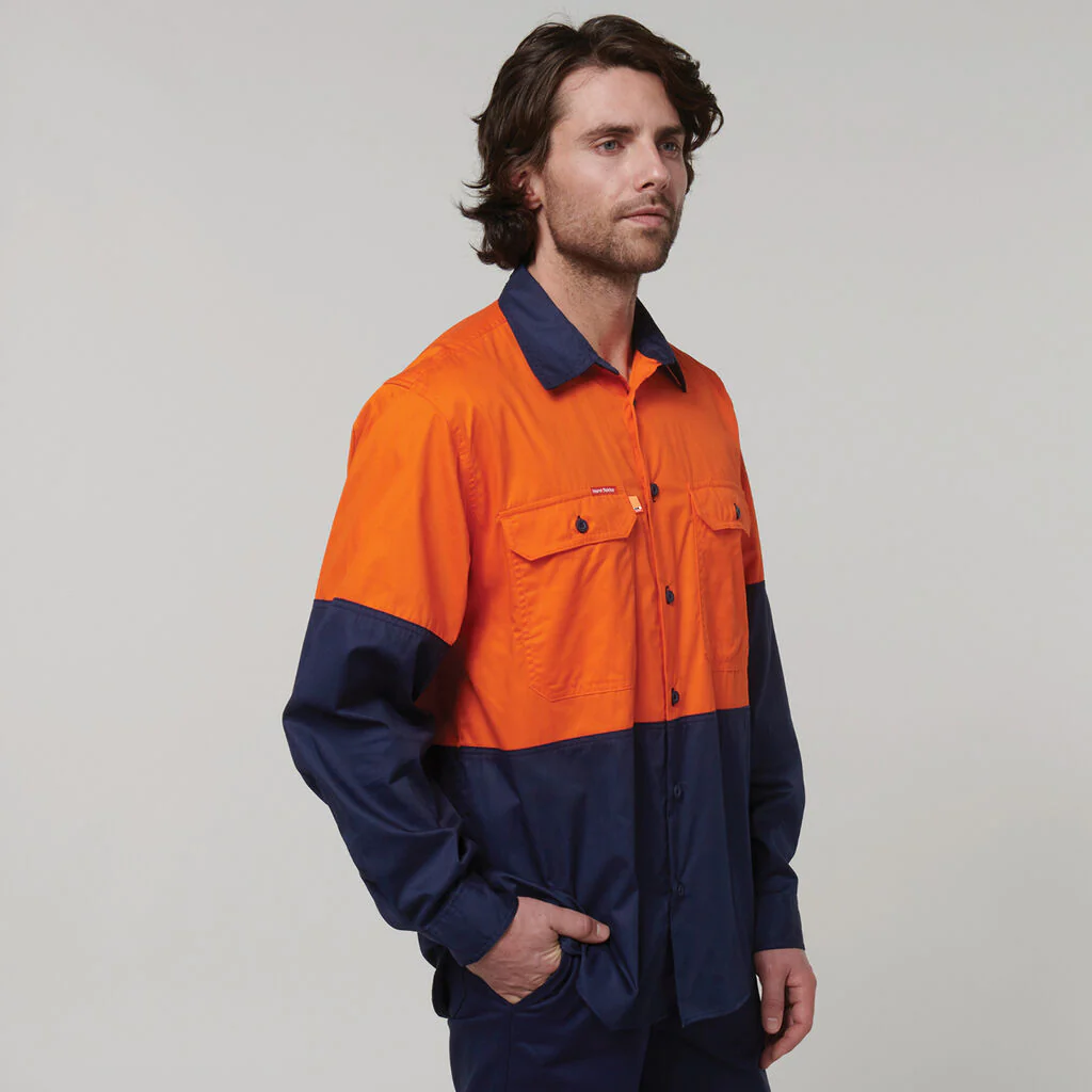 Hard Yakka Core Hi-Vis Long Sleeve 2 Tone Vented Cotton Shirt (Y07950) - Image 4