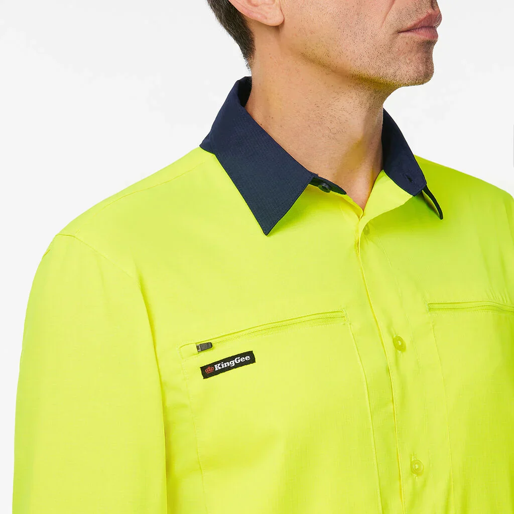 King Gee Dry Cool Hi Vis Spliced Shirt Long Sleeve Shirt (K54036) - Image 16