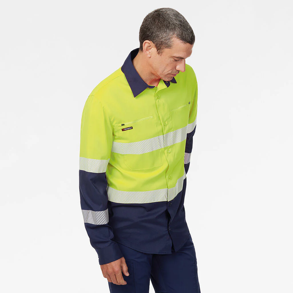King Gee Dry Cool Hi Vis Spliced Taped Shirt Long Sleeve Shirt (K54037) - Image 10
