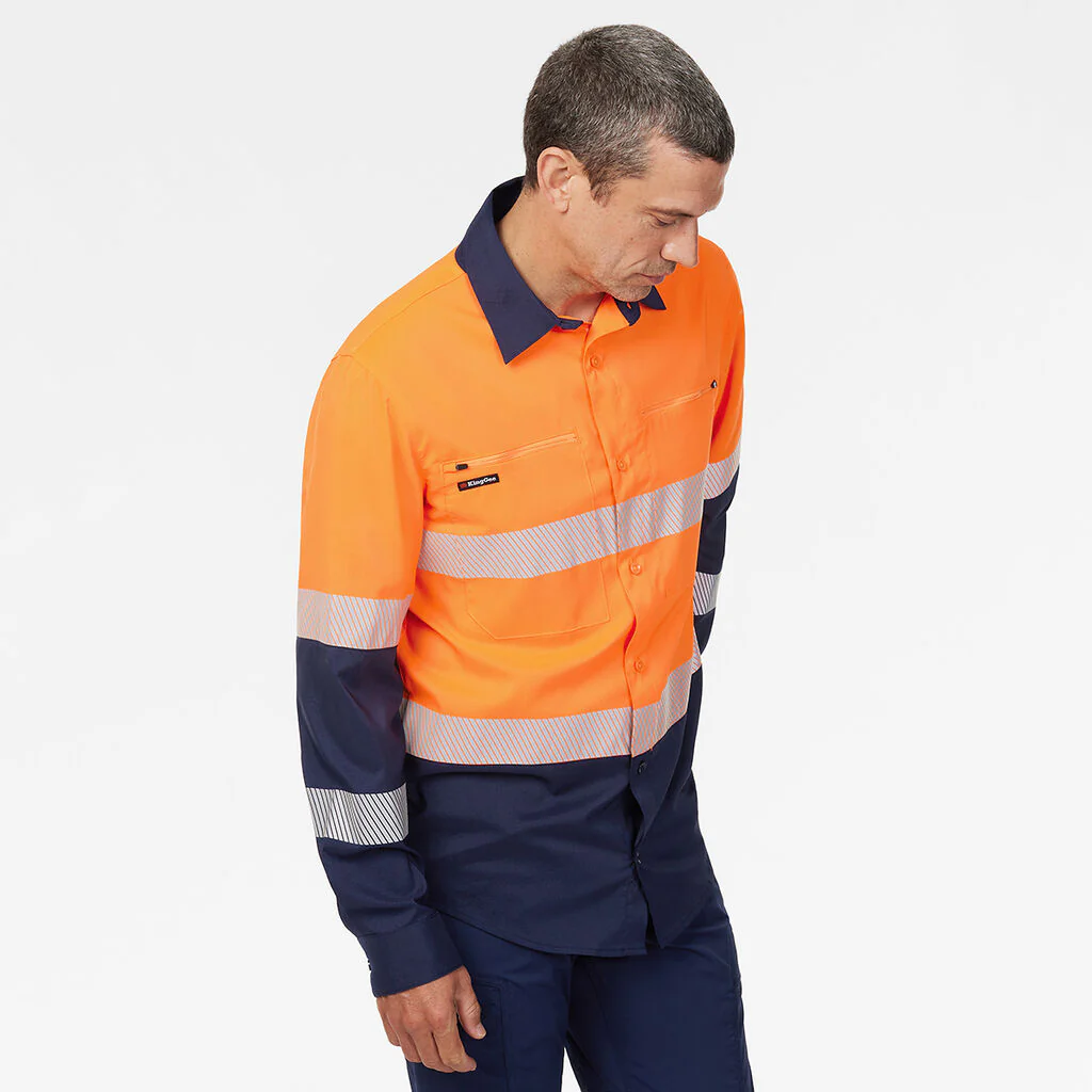 King Gee Dry Cool Hi Vis Spliced Taped Shirt Long Sleeve Shirt (K54037) - Image 2