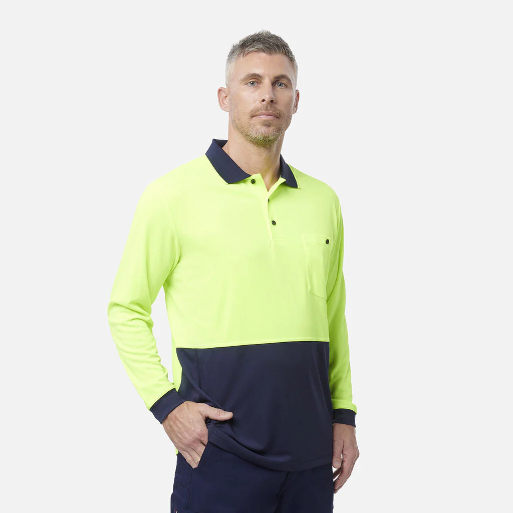 King Gee Workcool Hyperfreeze Hi-Vis Two Tone Long Sleeve Polo Shirt (K54235) - Image 5