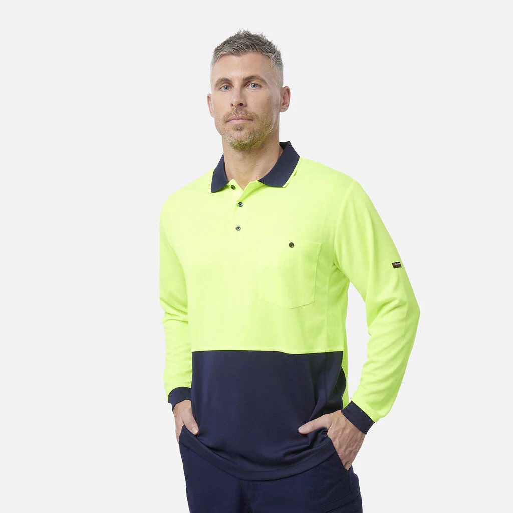 King Gee Workcool Hyperfreeze Hi-Vis Two Tone Long Sleeve Polo Shirt (K54235) - Image 6