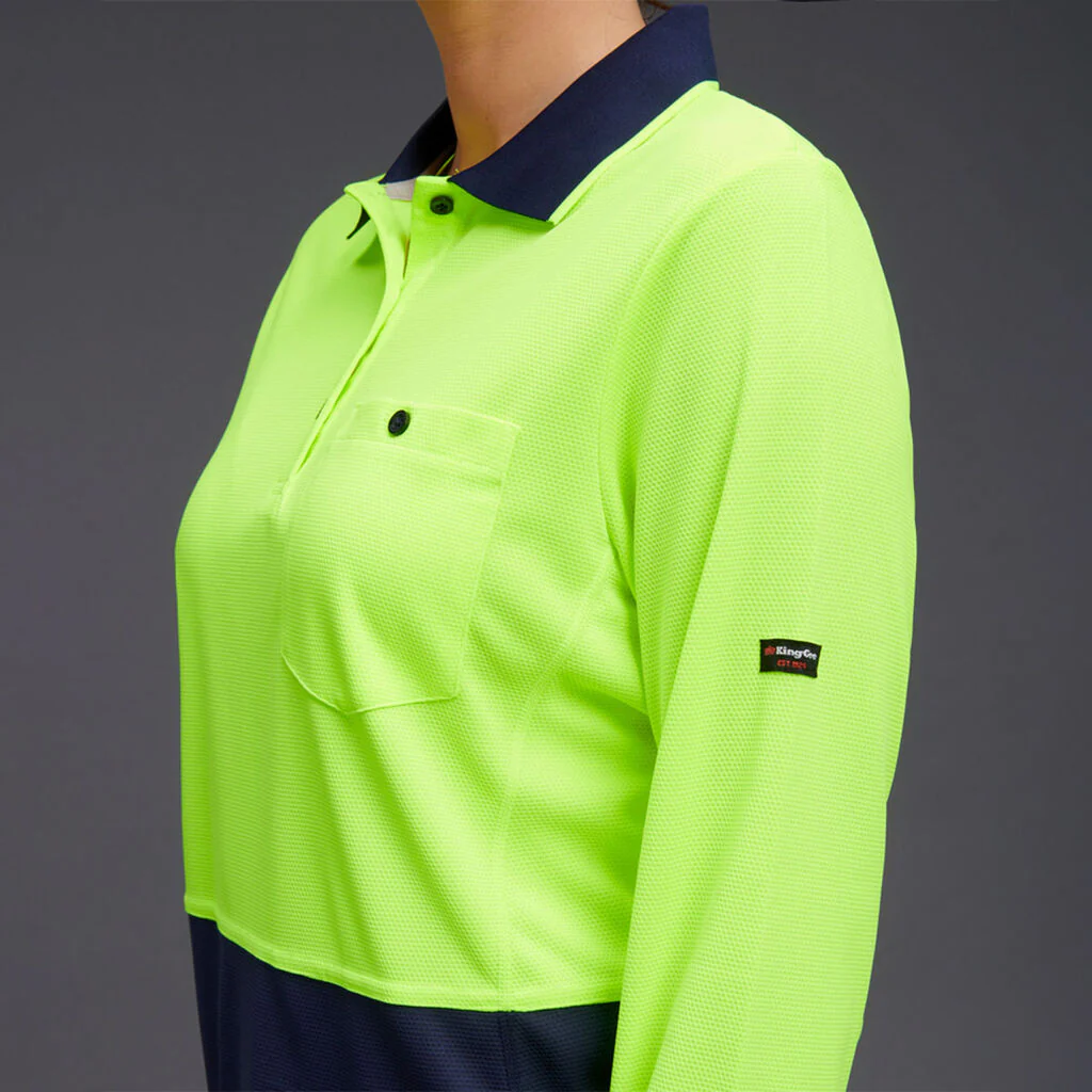 King Gee Women's Workcool Hyperfreeze Hi-Vis Long Sleeve Polo Shirt ( K44730) - Image 14